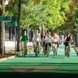 Group biking on Vienna Ring road on a guided tour